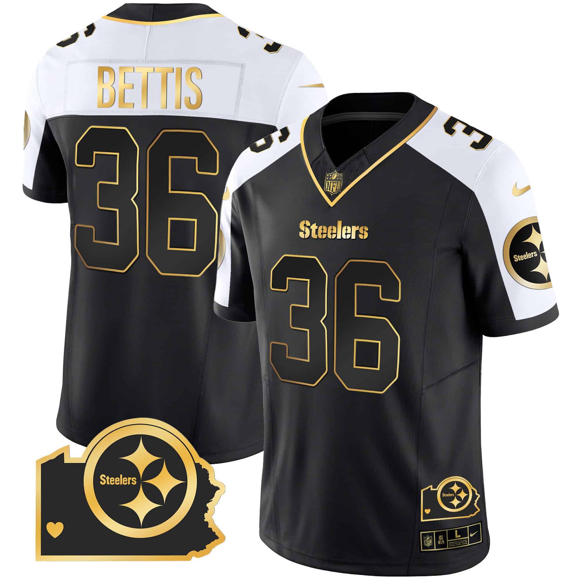 Men Pittsburgh Steelers #36 Bettis Black Gold 2024 Nike Home Patch Vapor Limited NFL Jersey